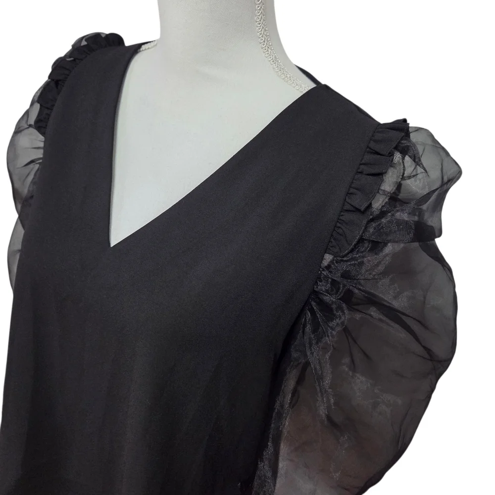 Crosby by Mollie Burch Black Sheer Puff Sleeves Statement Top Womens Medium